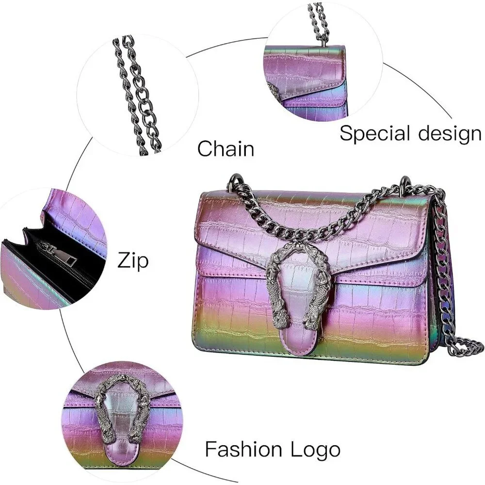 ⚡ Women's Purple Leather Vintage Snake Print Crossbody Square Satchel Handbag